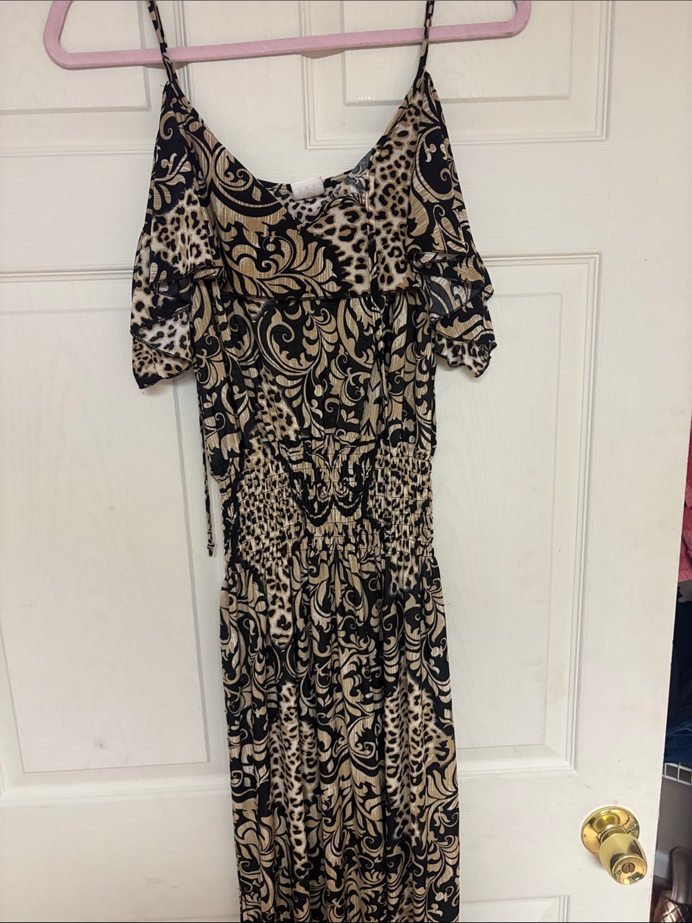 Cold-Shoulder Maxi Dress in Black and Cream